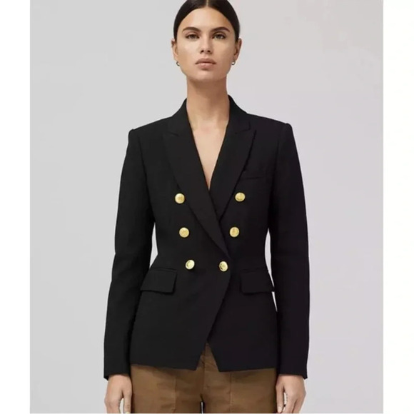 rag & bone $650 Preston Crepe  Double Breasted Blazer Black Gold Buttons Size 4 - Picture 1 of 13